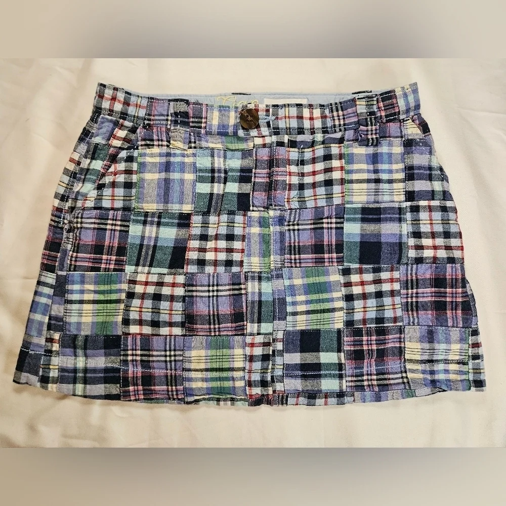 Gap Kids Girls Blue Plaid Patchwork Lined Short Skirt With Pockets Size 10
